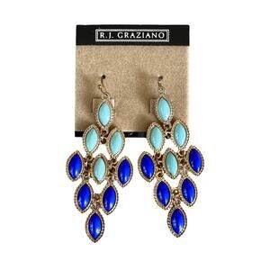 R J Graziano Earrings gold blue teal drop dangle earrings NWT